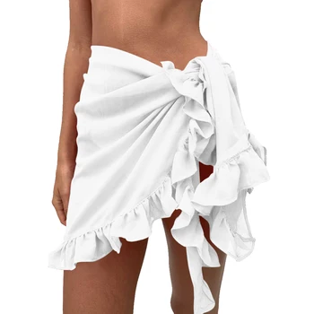 Peldkostīmi Cover Up Sievietēm Cietā Mežģīņu Svārki Mežģīnes-Up Pludmales Kleita Šifona Sauļošanās Svārki Peldēšana Bikini Komplekts Uz Augšu, Beachwear