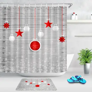 Pelēka Sniegpārsliņu Koka Dēlis Ziemassvētku Balle Zvaigznes Dušas Aizkars Vannas istaba Mājas Apdare Modelis, Ūdensnecaurlaidīga Auduma ar 12 Āķi