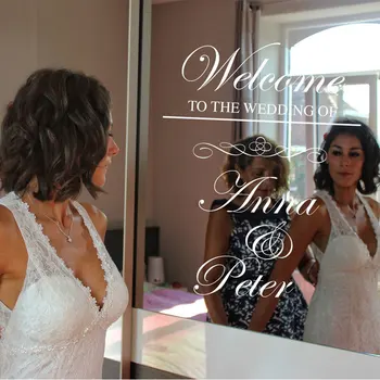 Personalizētas Līgava Un Līgavainis Nosaukums Uzlīmes, Laipni lūgti Mūsu Kāzu Quote Vinila Decal Kāzu Zīme Spogulis Mākslas Dekoru Noņemams WE18