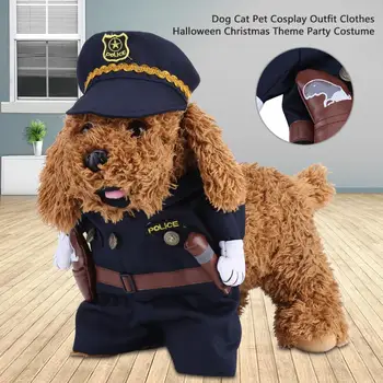 Pet Suns, Kaķis Kostīmi Atdzist Policijas Vienotu Mētelis Halloween Cosplay Apģērbu Kucēniem Tēmu Puse Mērci Suņu Apģērbu