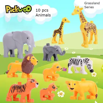Pickwoo 10 gab Duploed Liela Izmēra Diy Celtniecības Bloki Pļavu Dzīvnieku Aksesuāri Skaitļi Saderīgs ar Liela Izmēra Rotaļlietas Mazulis