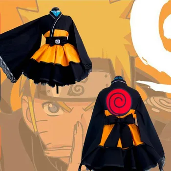 Pielāgota Naruto Shippuden Uzumaki Naruto Sieviešu Lolita Kimono Kleita, Parūka Anime Cosplay Kostīms Sievietēm, Bērniem, Vīriešu Apģērbs