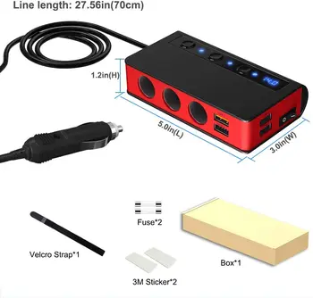 Piepīpētāja Sadalītājs ar 4 USB Ports Automašīnas Lādētājs Ātrās Uzlādes Spriegums Displejs LED Indikators CDEN