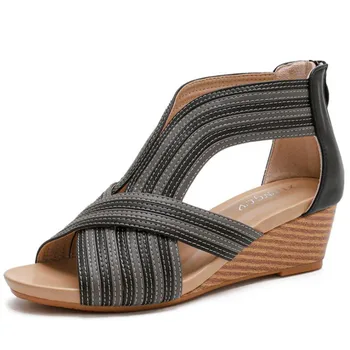 Platforma Ķīlis papēža platformas sandales sieviešu 2020. gada vasaras jauna soma rāvējslēdzēju papēža Romiešu kurpes modes gadījuma sieviešu sandales sandalias