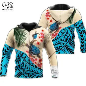 PLstar Cosmos 3DPrint Polinēziešu Jūras Bruņurupucis Tetovējums un Hibiscus Dzīvnieku Ziemas Vīrieši/Sievietes Smieklīgi Harajuku Streetwear Zip Hoodies-a2