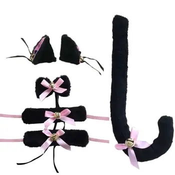 Plīša Kaķis Ausis Bell Galvas Apsējs Matu Spraudes Tauriņu Aproce Asti Anime Cosplay Aksesuārus