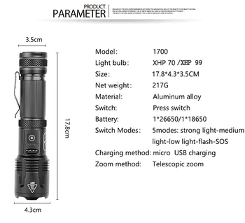 Pocketman 30000LM XHP99 LED Lukturīti 5 Režīmi Teleskopiskie Tālummaiņas Lāpu Ūdensizturīgs XHP70 Izmantot 18650 26650 Ar Pildspalvu Turētājs Asti Virvi