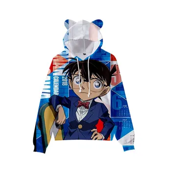 Populārs Japānā, Anime Detective Conan Hoodies Cosplay Conan Edogawa 3D Cute Bērnu Kapuci Kaķu Ausis sporta Krekls Zēnu un Meiteņu Topi Kpop