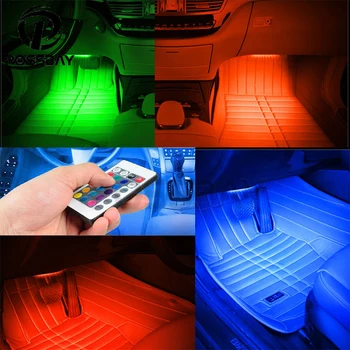 POSSBAY Universālo Auto RGB Gaismas LED Sloksnes Gaismas Apdares Atmosfēru Lampas Bezvadu Tālvadības Mūzikas Balss Kontroles Interjera Dekori