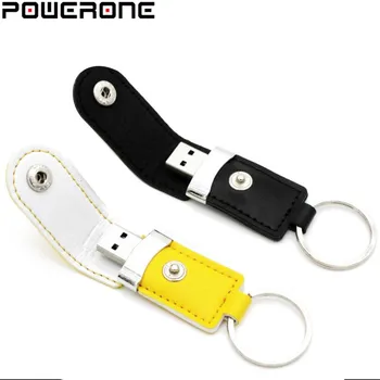 POWERONE Karstā pārdod metāla ādas keychain pendrive usb flash drive 64GB, 32GB 8GB USB 2.0 tirdzniecības usn flash drive, Memory Stick