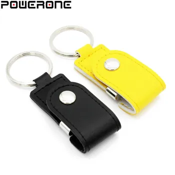 POWERONE Karstā pārdod metāla ādas keychain pendrive usb flash drive 64GB, 32GB 8GB USB 2.0 tirdzniecības usn flash drive, Memory Stick
