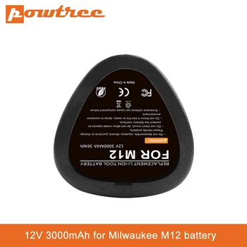 Powtree 12V 3.0 Ah Li-ion akumulatora Milwaukee M12 elektroinstrumentus XC 48-11-2440 48-11-2402 48-11-2411 48-11-2401 C12 B C12B M12 B6