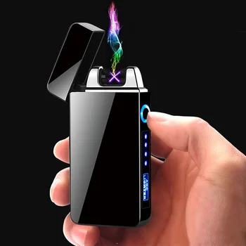 Pretvēja Dual Loka Vieglāks Flameless Elektronisko Uzlādējamās Elektriskās Šķiltavas Cigarešu Svece ar LED Power Displejs