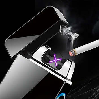 Pretvēja Dual Loka Vieglāks Flameless Elektronisko Uzlādējamās Elektriskās Šķiltavas Cigarešu Svece ar LED Power Displejs