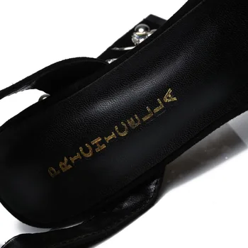 PRICHICELLA Stilīgu melnas zamšādas īstas ādas augstiem papēžiem kristāla reljefs sandales puse kurpes size41