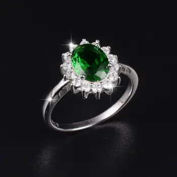 Princese Diāna gredzens pirksta Nekustamā 925 Sterling Sudraba, Zilā, zaļā Dabas Safīra dārgakmens Gredzeni Sievietēm Kāzu rotaslietas