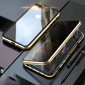 Privātuma Rūdīts Stikls Magnētisko Lietā par iphone SE2 11 Pro MAX X XS XR 8 7 6 6s plus Anti Palūrēt Magnēts Metāla Aizsardzības Vāciņu