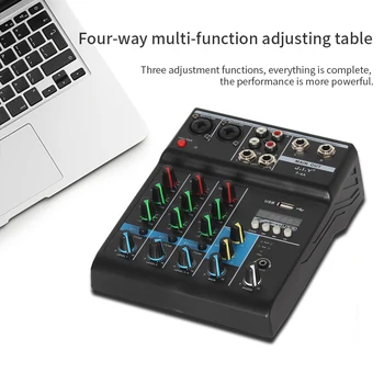 Profesionālais 4 Kanālu Bluetooth Pults o Sajaukšanas DJ Console Ierakstu Posmā USB Audio Mikseri, Skaņas Miksēšanas pults ar Atbalss Efektu