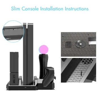 PS4 Pro Slim /PS VR Pārvietot Daudzfunkcionāls Dzesēšanas Stand & USB 3.0 5V Kontrolieris Uzlādēšanas Doka Staciju par Playstation 4 & PSMove