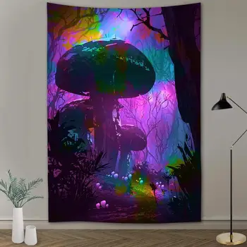Psychedelic Gobelēns Fantasy Meža Burvestībām Sēņu Gobelēni Zaļā Meža Tapzi Sienas Karājas Mājās Deco Dzīvojamā Istaba Guļamistaba