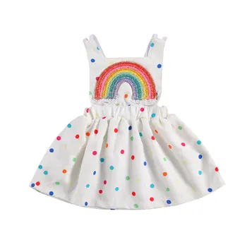 Pudcoco 2020. gada Vasaras 0-24M Baby Toddler Meitene Spīguļi, Rainbow Krāsainiem Polka Dot Print Kleita bez Piedurknēm Backless Dzimšanas dienas svinības