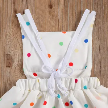 Pudcoco 2020. gada Vasaras 0-24M Baby Toddler Meitene Spīguļi, Rainbow Krāsainiem Polka Dot Print Kleita bez Piedurknēm Backless Dzimšanas dienas svinības