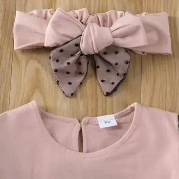Pudcoco Baby Girl Apģērbu Bērniem Polka Dot Puff Piedurknēm Rozā Tops + Modes Augsto Vidukli, Melnas Bikses, Bērnu 2020. gadam Pavasara Tērpiem