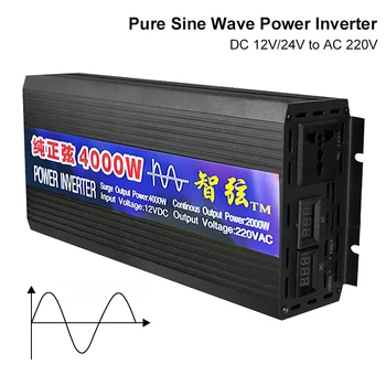 Pure Sine Wave Inverter DC 12V 24V Uz AC 220V Sprieguma Pārveidotājs 2000W 3000W Jauda 4000W Pure Sine Wave Auto Saules Enerģijas Pārveidotājs