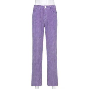 Purpura Brūna Y2K Velveta Bikses Rudens Ziemas Indie Estētiku Augsto Vidukli, Taisniem Bikses Streetwear Capri 2000s Apakšā