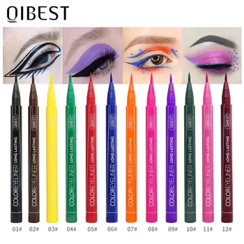QI Krāsains acu zīmulis Komplekts Acu Grima Komplekts 12 Krāsu Ūdensizturīgs ilgstošu Aplauzums Cat Eye Šķidro acu zīmulis Zīmuli Kosmētikas