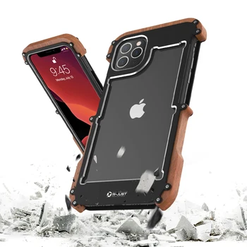 R-TIKAI Koksnes Metāla Rāmis Bufera Vāciņš iPhone 6 7 8 Plus X XS XR XS MAX 11 Pro Max Triecienizturīgs Alumīnija Rāmis Telefonu Gadījumos