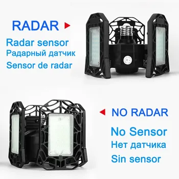 Radara LED Garāžas Gaismas Kustības Sensors AC85-300 60W 50W 100W Deformācijas Regulējams Leņķis Garāžas Lampa Rūpniecisko Par Garāžas Worksh