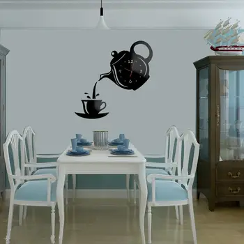 Radošā Diy Akrila Kafijas Tasi Tējkanna 3D Sienas Pulkstenis Dekoratīvās Virtuves Sienas Pulksteņi viesistaba, Ēdamistaba Mājas Dekoru Pulkstenis