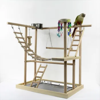 Radošā masīvkoka putnu plaukta mazu gaisa stacijas pole papagailis interaktīvu rotaļu apmācības risinājumu garlaicīgi stacijas WF629113