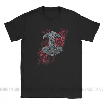 Raven ir Mjolnir Viking T Krekls Valhalla T-Krekls Vīriešiem ar Īsām Piedurknēm Vintage Tee Kreklu Apkalpes Kaklu, Kokvilnas Drēbes, Ērtus