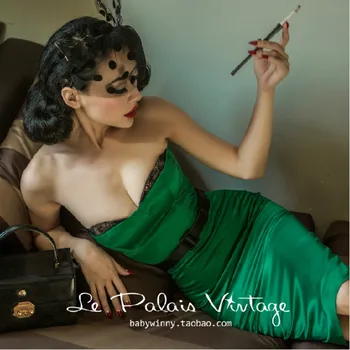 Retro Eleganti Seksīgas Mežģīnes Bustier Emerald Satīna Caurule Top Kleita Sieviešu Izdilis Hip Kleita vestido de Vintage festa Augstas kvalitātes Dresse