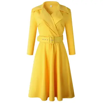 Retro Rudens Dziļu V Puse Kleita Sievietēm Midi Kleitas Āfrikas Modes Vintage Pelēks, Dzeltens Elegantas Drēbes Plus Izmēra Vestido 2020 Jaunas