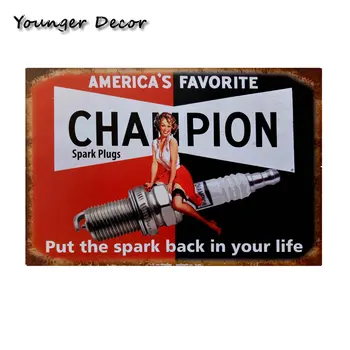 Retro Sienu Plāksnes Amerikas Mīļākie Čempions, Aizdedzes Sveces Metāla Zīmes Alvas Plāksnes Krogs, Bārs, Garāža Vintage Mājas Apdare YA075