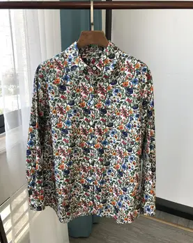 Retro Ziedu Printted Sieviešu Blūze Kokvilnas Krekls Sieviešu Vintage Krekls Ar Garām Piedurknēm, Elegants Dāmu Topi Apģērbi