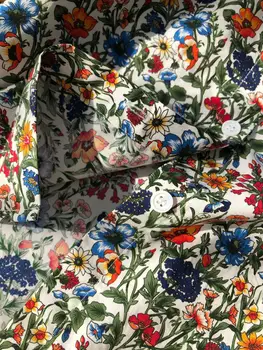 Retro Ziedu Printted Sieviešu Blūze Kokvilnas Krekls Sieviešu Vintage Krekls Ar Garām Piedurknēm, Elegants Dāmu Topi Apģērbi