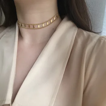 Rhombus divslāņu zelta sānslīdi kaklasaite, kaklarota, nerūsējoša tērauda sievietēm, paillette īss apkakles clavicle kaklarota modes 2020