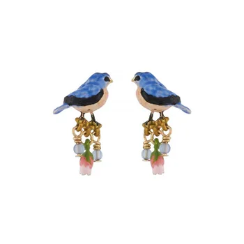 Ritma meža sērija emalju, glazūru zilais putns rozā bell ziedu auskari, ausu klipu neto sarkanās savvaļas auskari sieviete