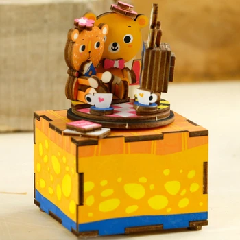 Robotime 3D Koka Music Box Cute Sedz Mīlas Stāsts DIY Montāža Puzzle Spēles Rotaļlietas būvkonstrukciju Komplekti Dāvanu Bērniem Draudzenes