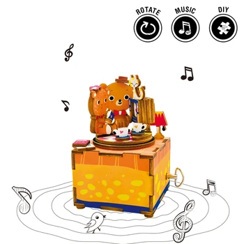Robotime 3D Koka Music Box Cute Sedz Mīlas Stāsts DIY Montāža Puzzle Spēles Rotaļlietas būvkonstrukciju Komplekti Dāvanu Bērniem Draudzenes