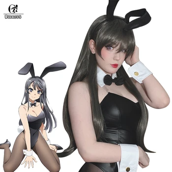 ROLECOS Seishun Buta Yarou wa Bunny Girl Senpai nē, Yume wo Minai Cosplay Matu Mai Sakurajima Cosplay Cepures 80cm Garš, Tumši Gra