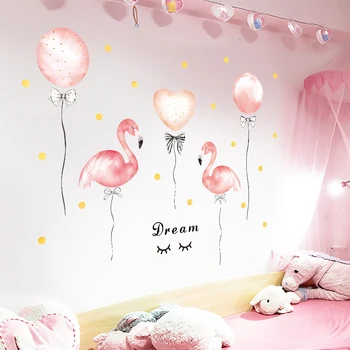 Rozā Flamingo Balona Sienas Uzlīmes Meitenēm istabas Bērnu istabas, Guļamistabas Noņemamas Vinila Sienas Uzlīmes PVC pašlīmējošas sienas Sienas