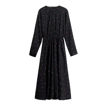 Rudens Ziemas Black Vintage Krekls Midi Kleita Plus Lieluma Garām Piedurknēm Šifona Boho Kleitas 2020. Gadam, Sievietēm, Eleganta Bodycon Puse Vestido