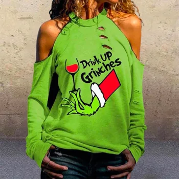 Rudenī 2020. gadam Sieviešu Auduma Sievietes Christmas Grinch Sejas Pavada sweatershirt Ērti Karikatūra Dzīvnieku Print Ikdienas Topi