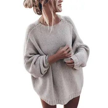 Rudenī 2020. gadam sieviešu vienkrāsainu džemperi, elegants modes zaudēt sieviešu trikotāžas džemperis gadījuma garām piedurknēm silts lielgabarīta pulovers