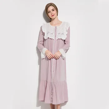 Rudenī Sieviešu Princese Nightgowns garām Piedurknēm Kokvilnas Plānas, Gaiši Purpura Karaļa Sleepwear Pavasara 1116